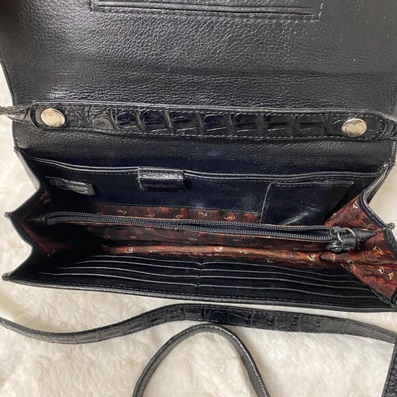 Brighton Vtg Clutch Embossed Organizer/Clutch Black Leather Cross Body Bag - Picture 6 of 11